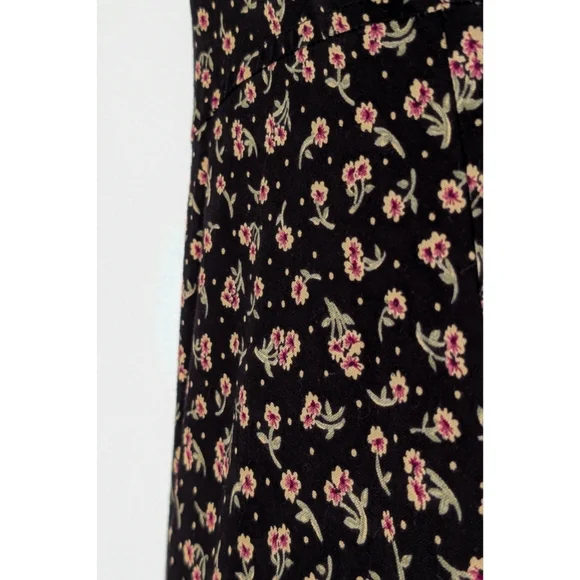 Vintage Black Floral Cinch Waist Flowy Maxi Length Dress - Picture 10 of 16
